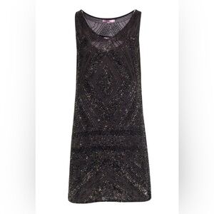 Calypso St. Barth Brown Silk Beaded Shift Flapper Dress, Small